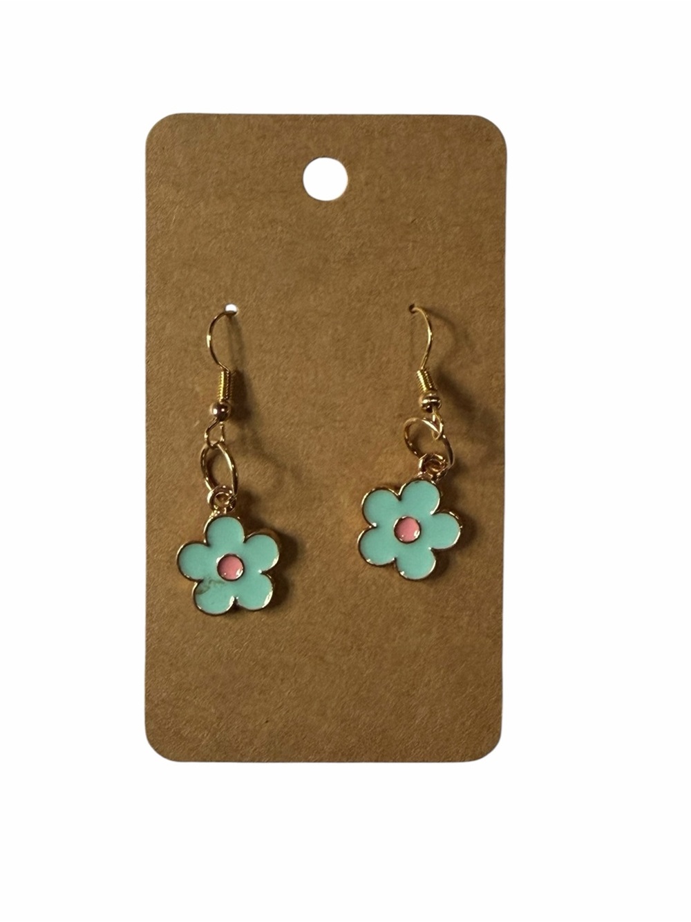 Gold Floral Drop Earrings - Mint and Pink